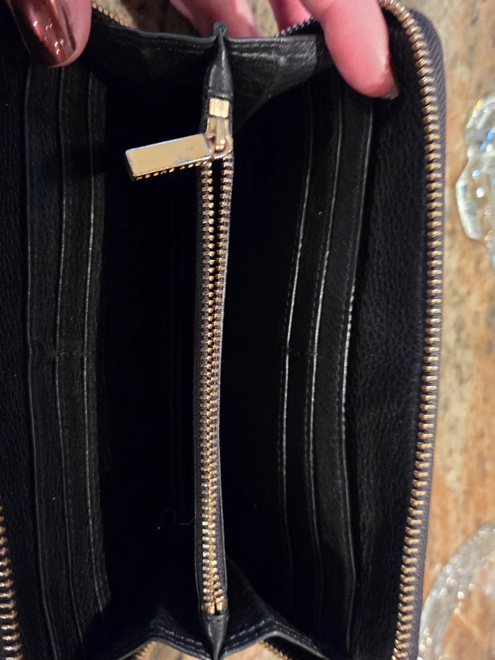 Two Tory Burch Black Leather Zip Wallets